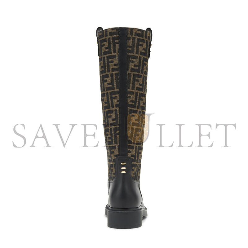 F**di filo black leather and brown ff fabric boots 8w8574ahgyf0pmm